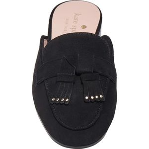 Kate Spade Berkeley Fringe Black Suede Loafer Slides
